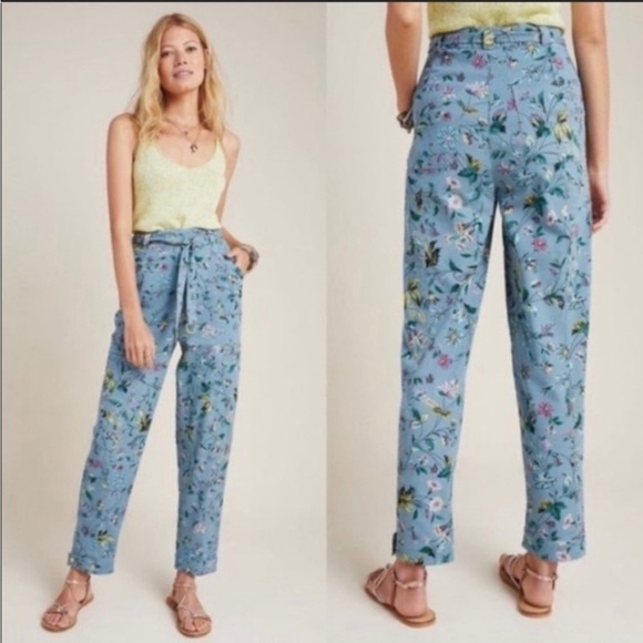 Anthropologie Pants - NWT Anthropologie Floral Blue High-Waisted Pants 8